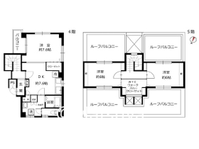 2人入居可能！最上階角部屋！４～５階メゾネット！ルーフバルコニー有！