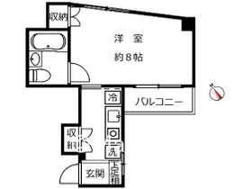 約８帖洋室。室内洗濯機置場・バルコニーがあります。角部屋です